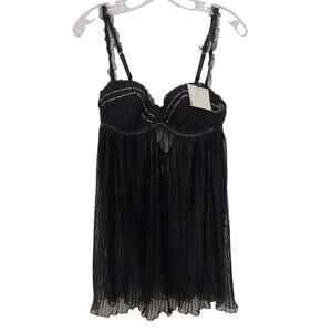 FLORA Womens Lingerie Babydoll Set Sz M BLACK Wired Ruffle FLOWY Romantic CLASSY